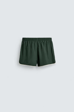 ZARA ШОРТЫ С КОНТРАСТНОЙ ОТДЕЛКОЙ, ЗЕЛЕНЫЙ
