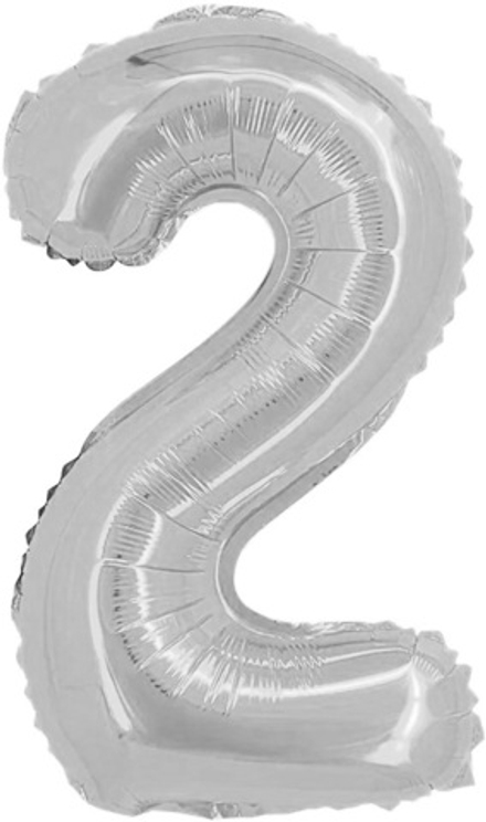 Шар с клапаном (16"/41 см) Мини-цифра, 2, Серебро