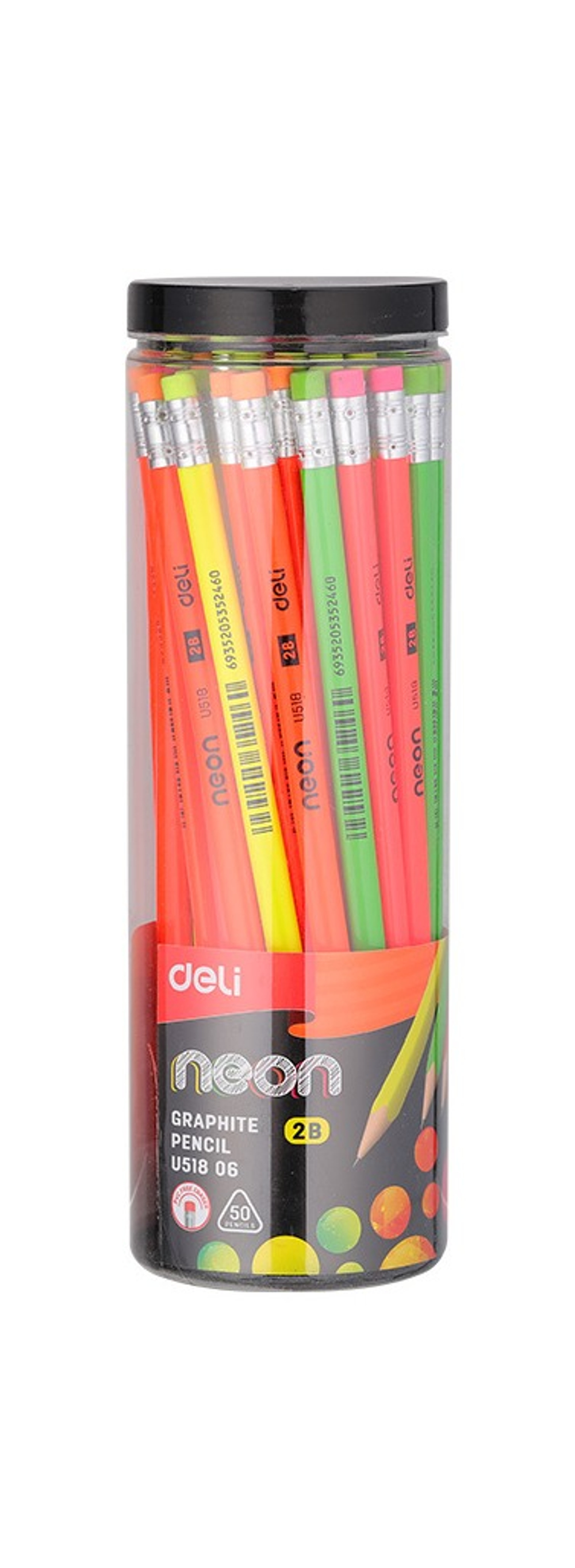 Карандаш чернографитный Deli Neon 2B трехгранный, липа, ластик EU51806