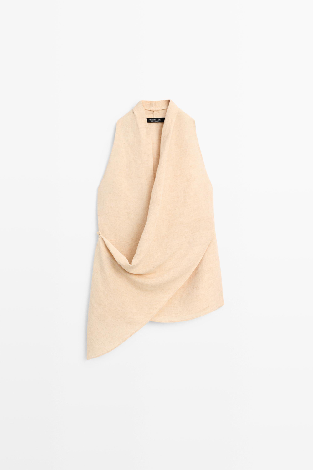 Massimo Dutti Топ из смесового льна с драпированной горловиной халтер, дымчатый