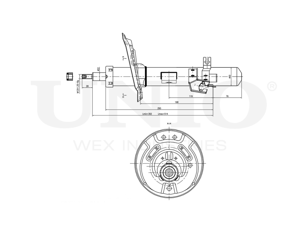 Амортизатор газовый передней подвески левый UNIO SAB-10344
