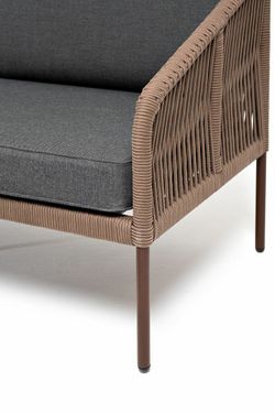 "Канны" лаунж-зона 4-местная из роупа со столом "Верона" (серый гранит), каркас алюминиевый коричневый, роуп коричневый