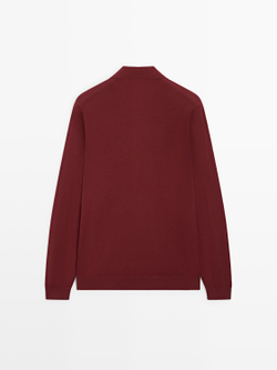 Massimo Dutti Свитер поло из хлопкового трикотажа, гранатовый