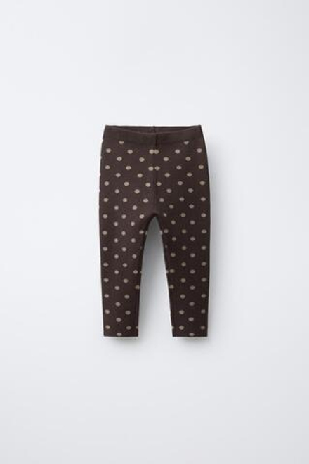 ZARA ТРИКОТАЖНЫЕ ЛЕГИНСЫ В ГОРОШЕК, ШОКОЛАДНЫЙ