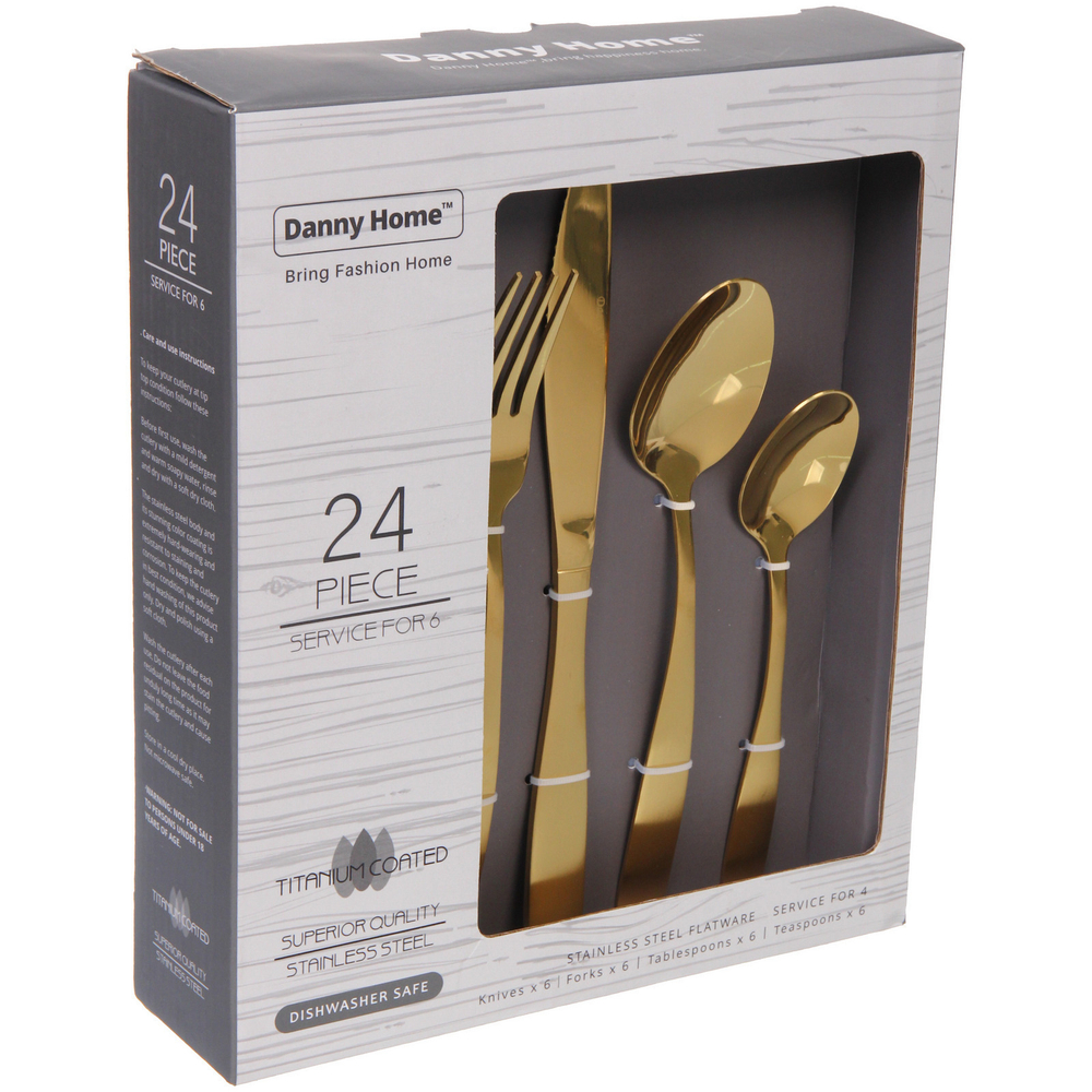 Набор столовых приборов «SOLID» 24шт (6ножей, 6вилок, 6ст.ложек, 6ч.ложек), золото