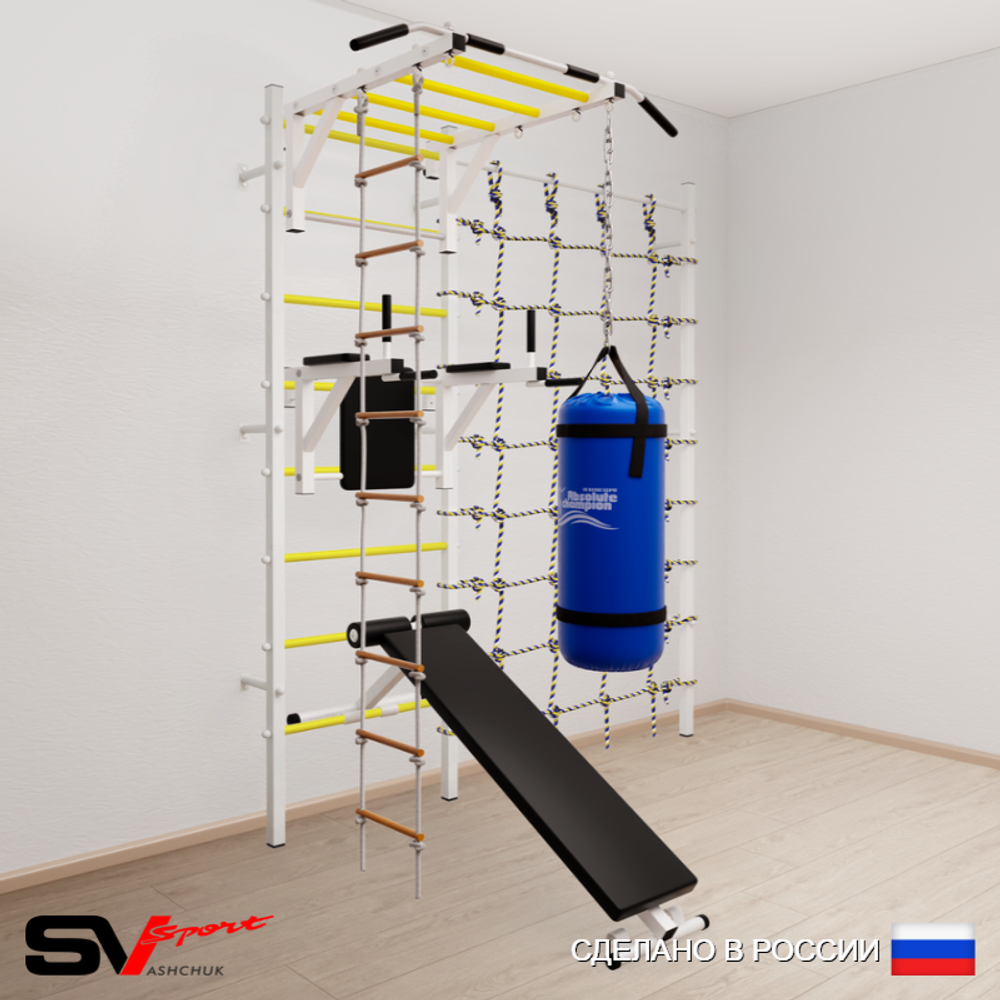 Шведская стенка Sv Sport 55210 (Турник рукоход/Брусья/Скамья/Лестница/Цепь/Мешок 15кг/Канатный лаз)