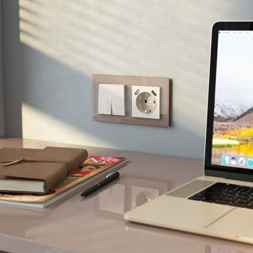 Выключатель двухклавишный с подсветкой (айвори матовый)