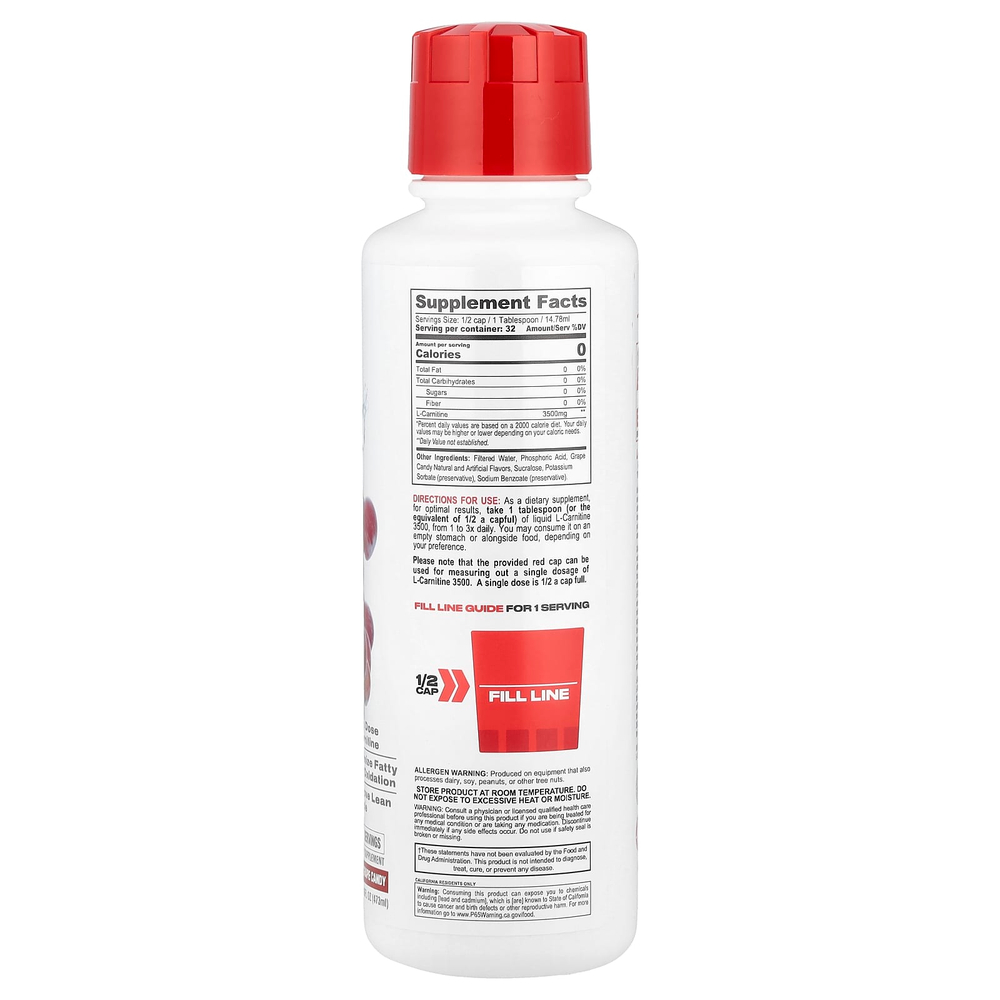 Metabolic Nutrition, L-Carnitine 3500®, сладкая виноградная конфета, 473 мл (16 жидк. унций)