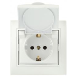 Розетка Intro Plano 1-203-06 с заземлением 2P+E Schuko с крышкой, 16А-250В, IP20, СУ, перламутр