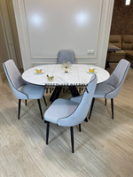 Круглый раздвижной стол "Бонжур", керамогранит, белый мрамор и стулья "Сорренто"