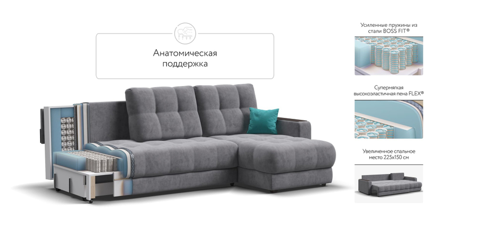 Угловой диван BOSS 3.0 Classic XL Велюр Royal агат