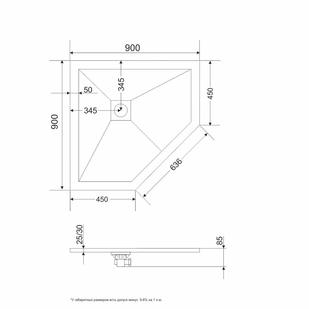 Поддон Grossman Strong GR-S29090D трапеция графит (90*90*2,5)