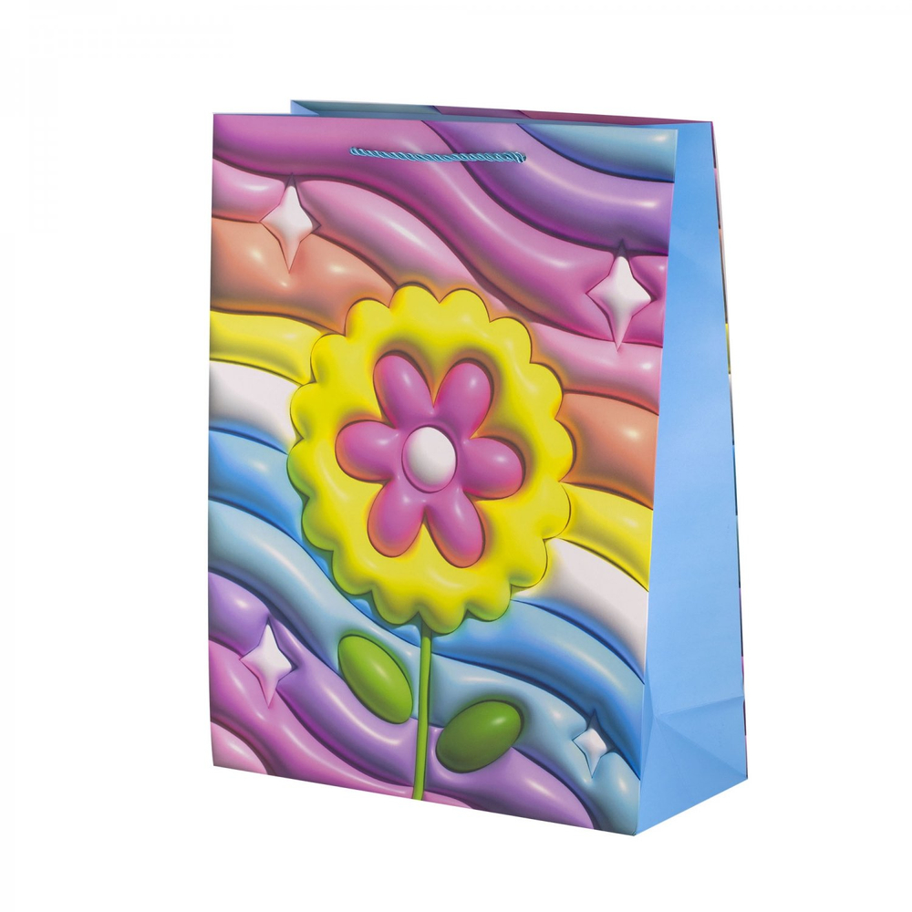 Пакет подарочный бумажный Alingar, (L+) 26х32х10 см, вертикальный, "Объемный цветочек", матов. ламинация, эффект 3D, ассорти