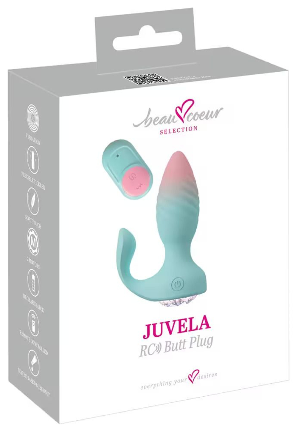 Анальная пробка JUVELA RC Butt Plug с пультом ДУ - 11,5 см. (Цвет: аквамариновый)