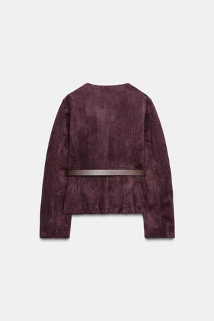 ZARA БЛЕЙЗЕР ИЗ ИСКУССТВЕННОЙ ЗАМШИ С ПОЯСОМ, БУРГУНДИ