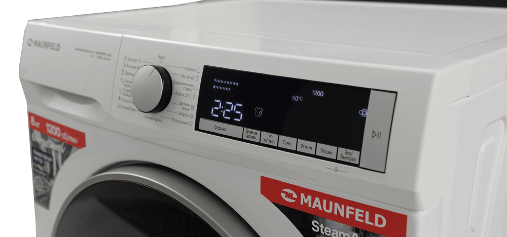 Стиральная машина с инвертором и паром MAUNFELD MFWM128WH300 ST INVERTER SLIM