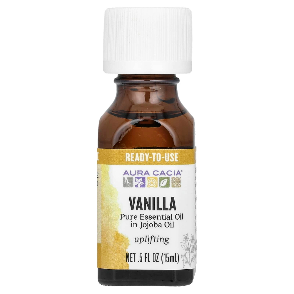 Aura Cacia, Чистое эфирное масло жожоба, ваниль, 15 мл (0,5 жидк. унц.)