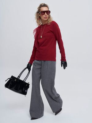 Лонгслив с воланом, бордовый