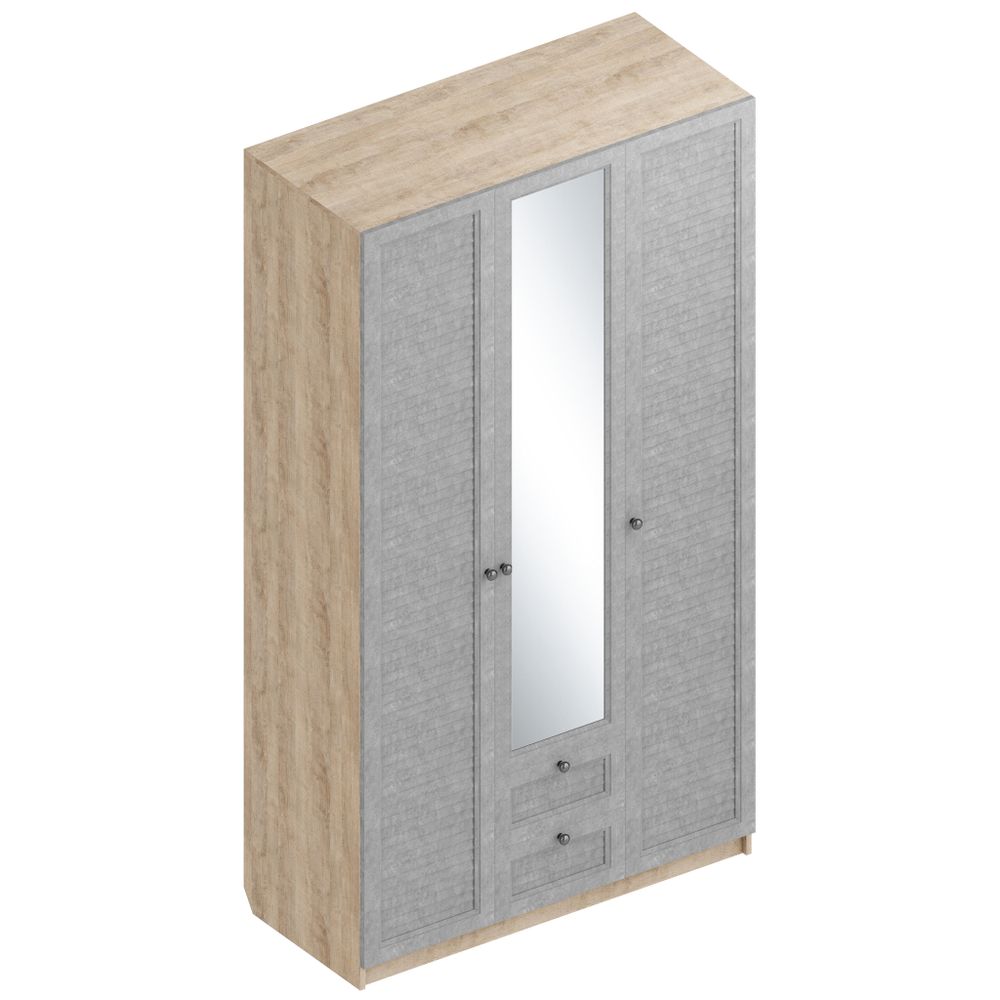 Шкаф трехстворчатый с двумя ящиками "Филадельфия" ДФ-01 (дуб баррик/жалюзи серый), Велес