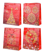 Пакет подарочный "Новогодние" глянц, красный с рисунком, 26*32*12см, в ассорт. (Basir)