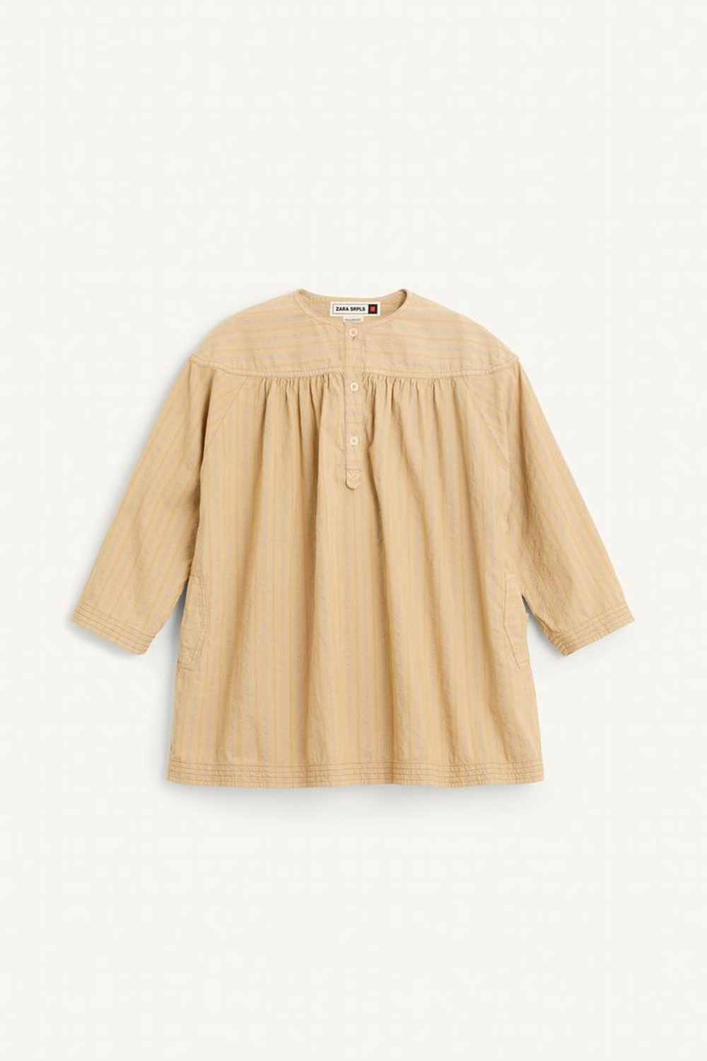 ZARA ПЛАТЬЕ ИЗ СМЕСОВОГО ЛЬНА С ДЛИННЫМИ РУКАВАМИ, ПОЛОСКИ