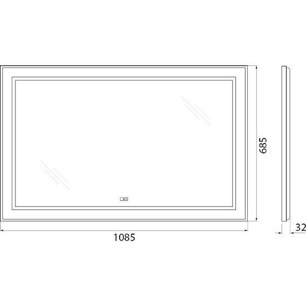 Зеркало BelBagno Kraft 108.5 SPC-KRAFT-1085-685-TCH-WARM-NERO с подсветкой с подогревом Черное с сенсорным выключателем