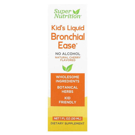 Super Nutrition, Kid's Liquid Bronchial Ease, без спирта, вишня, 30 мл (1 жидк. унция)