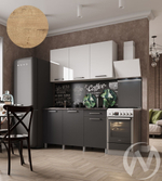 Кухня Ребекка 1.5м (корпус белый/белый; графит) 38мм дуб бунратти