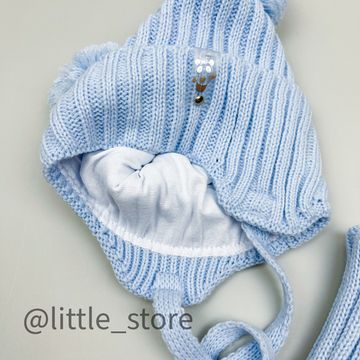 Шапка демисезонная со снудом "Панда" Нежно-голубая