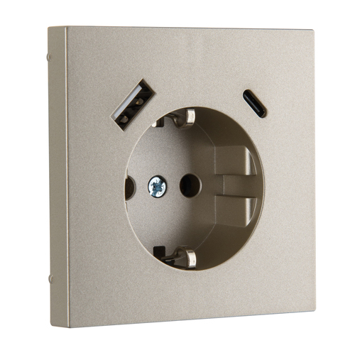 Розетка с USB, 16А 250В с зарядным (A+C) 3,4А LIREGUS MODERN IUK-3-01.M/СH шампань