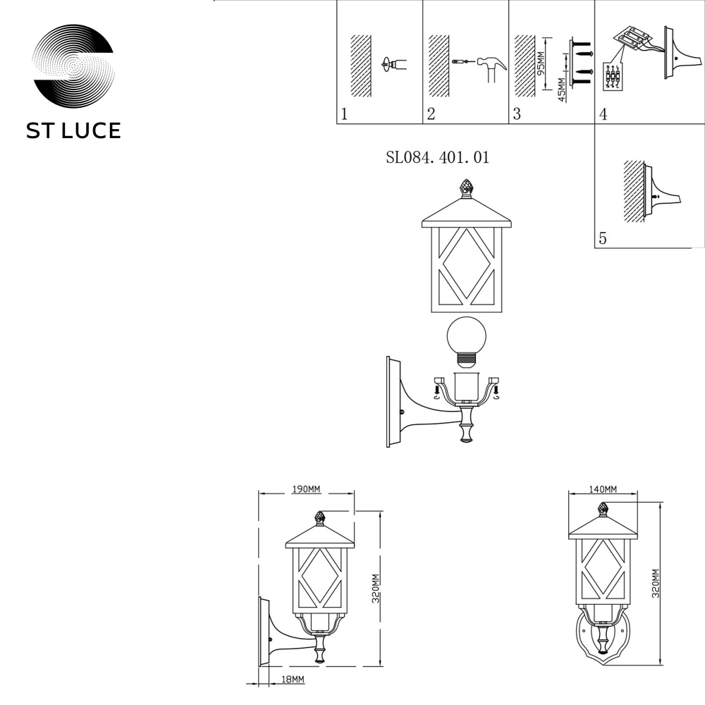 SL084.401.01 Светильник уличный настенный ST-Luce Черный/Черный, Прозрачный E27 1*60W