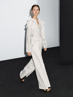 Massimo Dutti Блуза из струящейся ткани с воланами, белый