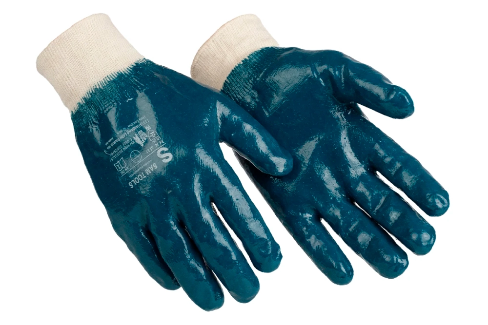Перчатки маслобензостойкие трикотажные полный нитриловый облив (синие) р.10/XL Samtools