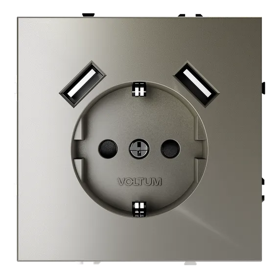 Розетка встраиваемая VOLTUM S70 с заземлением и защитными шторками, 16А, с USB, A+A, (шелк) vls040404