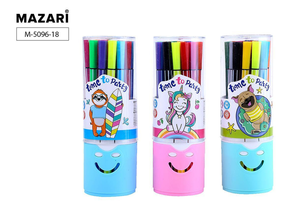 Фломастеры 18цв. "Time to party" вентилир. колпачок, корп. шестигран. пластик. тубус (Mazari)