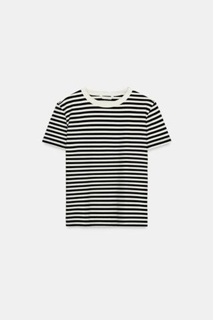 ZARA ФУТБОЛКА INTERLOCK С КОРОТКИМ РУКАВОМ, ПОЛОСКИ