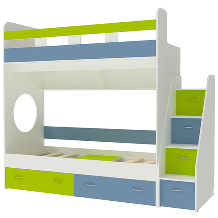 Двухъярусная кровать КарИВи Юниор 1 80х190 Белый  Лайм, Синий