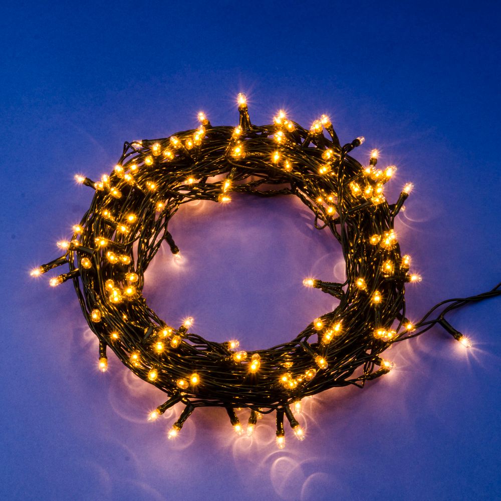 UDL-S1000-200-DGA WARM WHITE IP20 MINI Гирлянда с контроллером. 10м. 200 миниламп накаливания. Теплый белый свет. Провод зеленый. TM Uniel