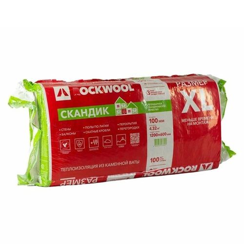 Утеплитель Роквул Скандик XL 30 кг/м³ (1200х600х100 мм) 6 шт