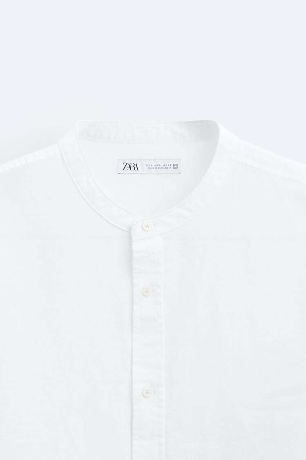 ZARA РУБАШКА ИЗ ХЛОПКА И ЛЬНА, БЕЛЫЙ