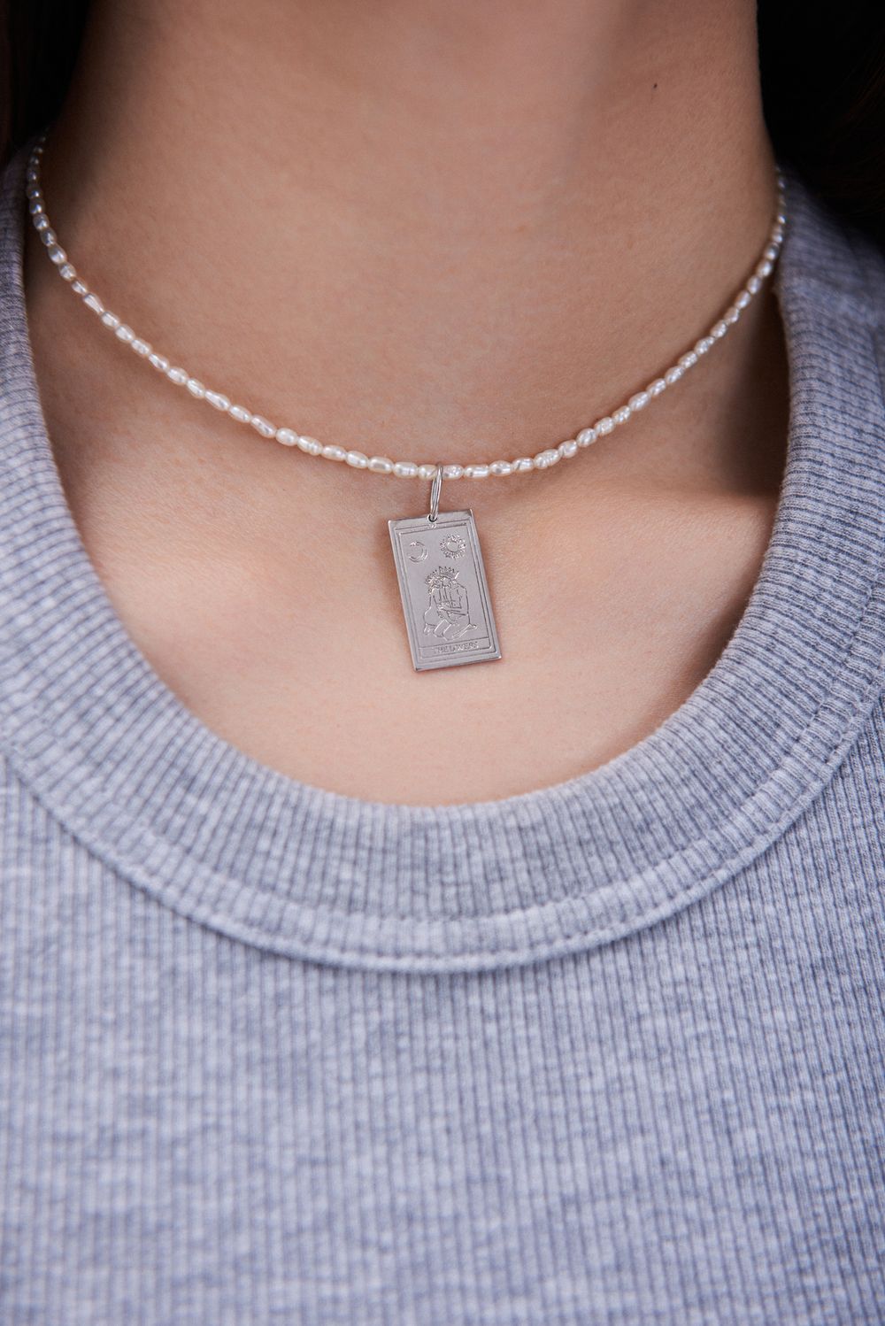 Подвеска карта таро Влюбленные малая родий La Lune