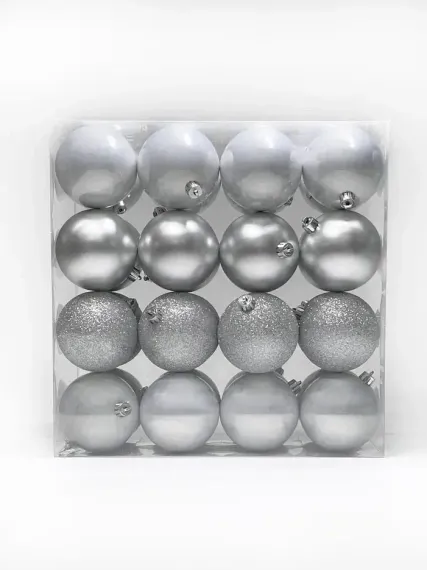 Набор пластиковых шаров Онтарио 80 мм., серебро, 32 шт., Christmas DeLuxe (89590)