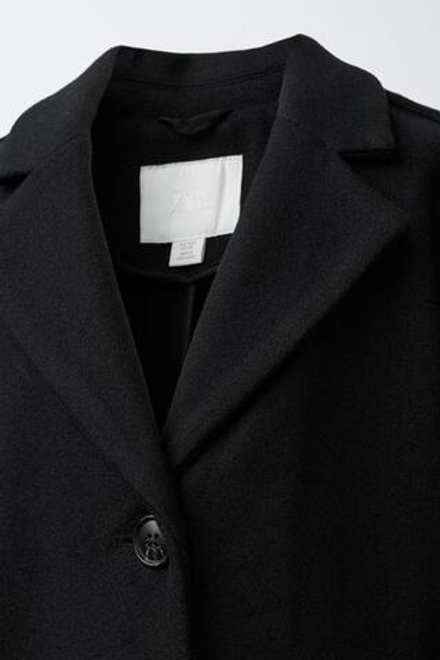 ZARA БАЗОВОЕ ПАЛЬТО ИЗ ШЕРСТЯНОЙ ТКАНИ, ЧЕРНЫЙ