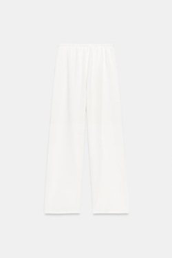 ZARA БРЮКИ WIDE-LEG ИЗ ТКАНИ С ЭФФЕКТОМ РУСТИК, ЭКРЮ