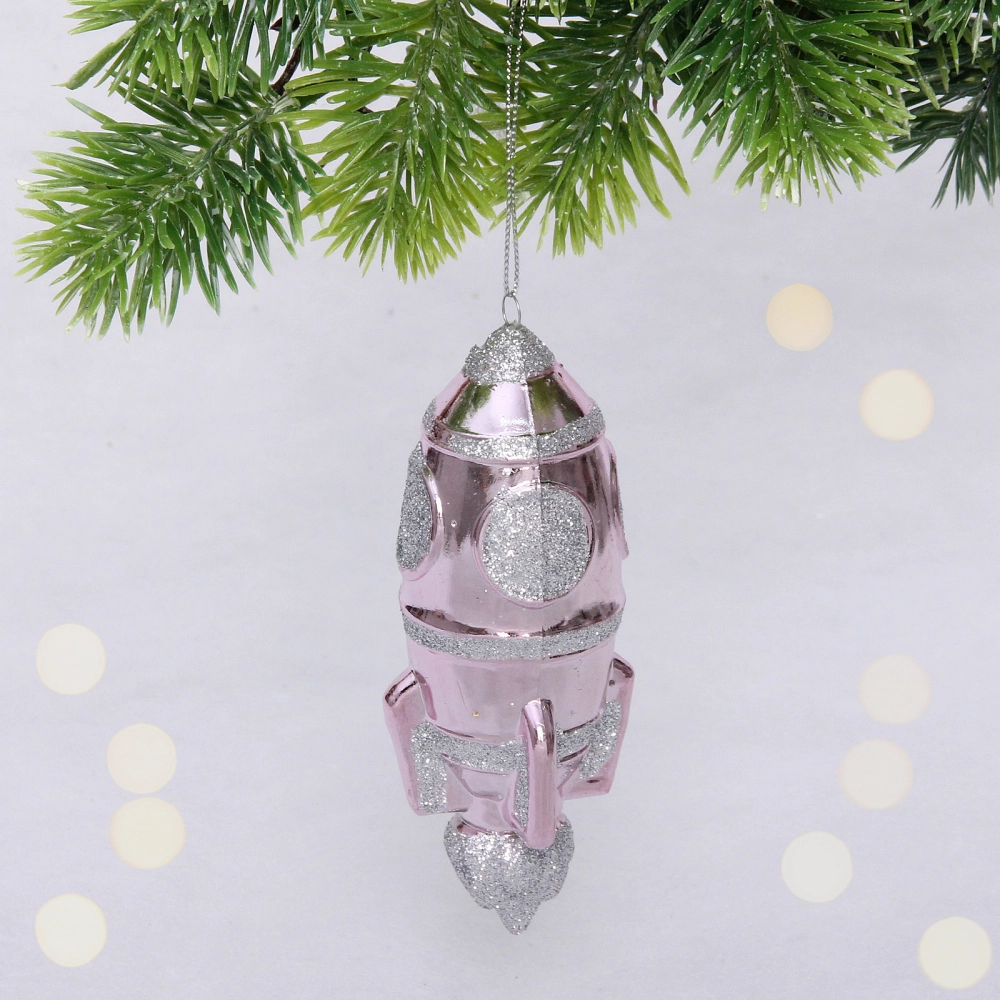 Елочная игрушка «Новогодняя ракета» 12*5*5 см, розовый