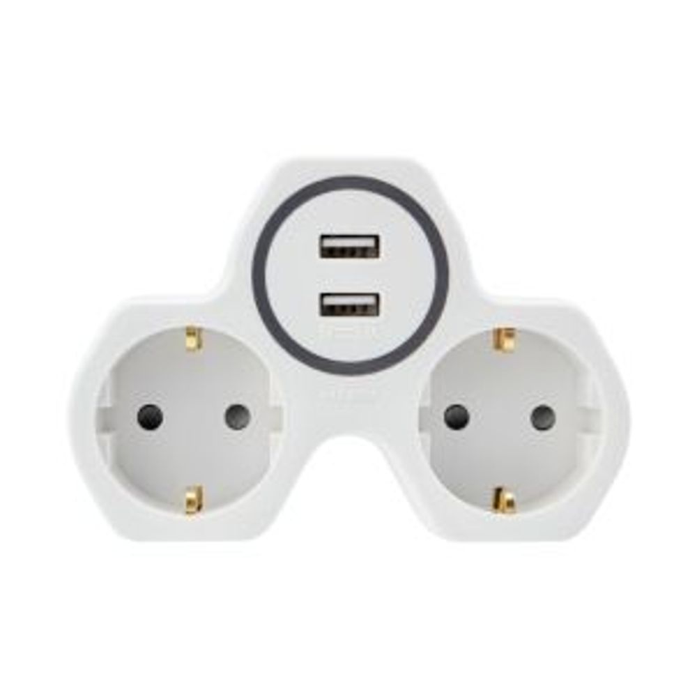Двойник электрический 16А с/з и защитными шторками и 2 USB-разъема, 2,4 А, белый REXANT