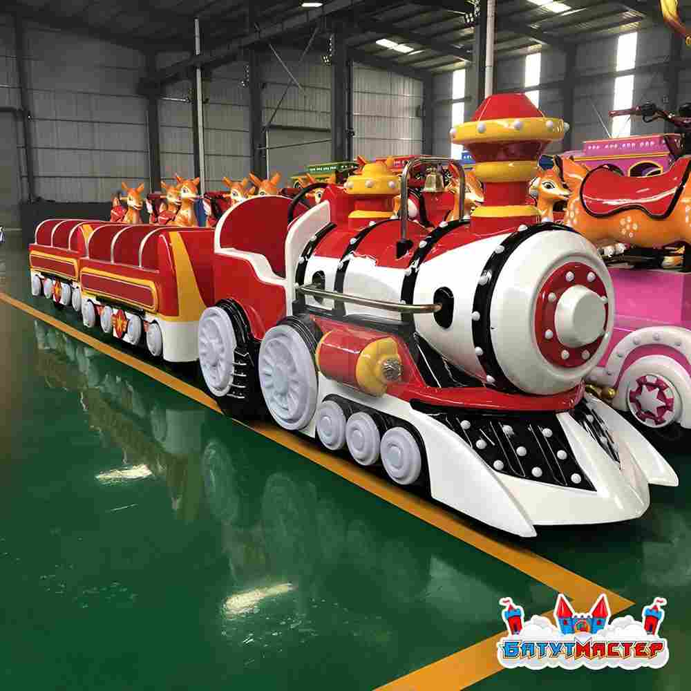 Безрельсовый поезд «Алый самоцвет» 2 вагона, 13 мест, прогулочный