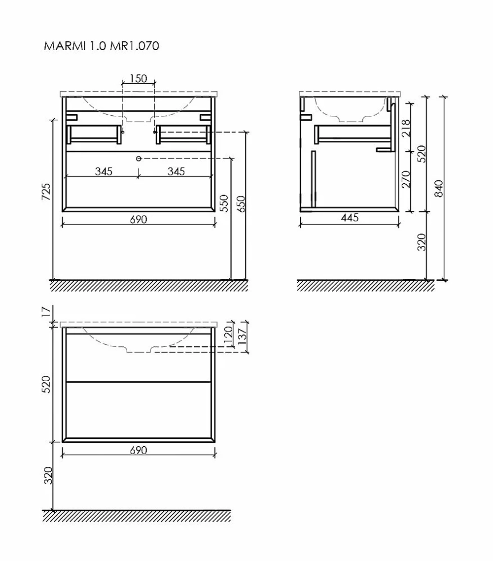 Тумба с раковиной Sancos Marmi 1.0 70 MR1.070ECH дуб чарльстон