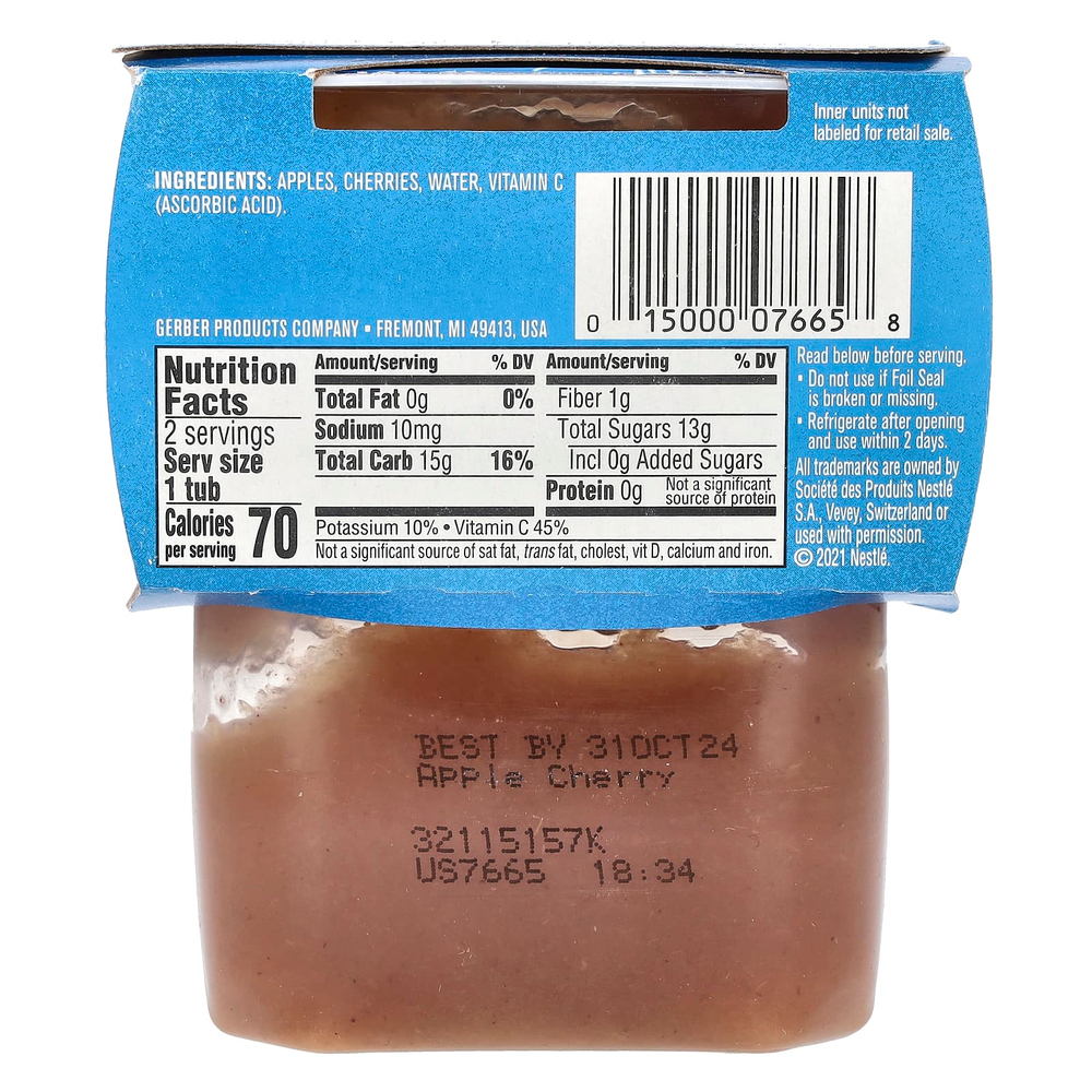 Gerber, Natural for Baby, 2nd Foods®, яблоко и вишня, 2 пакетика по 113 г (4 унции)