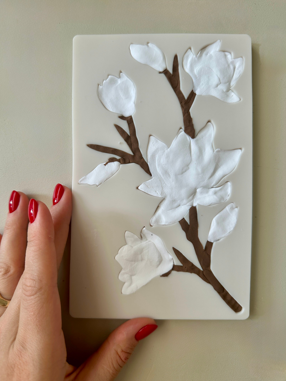Молд силиконовый "Магнолия полураспустившаяся " / Форма для лепки, отливок и оттисков веточка магнолии / молд для глины, мыла и воска